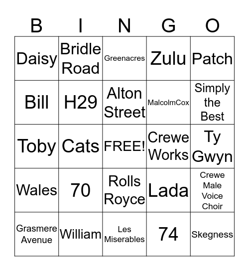 Tom Is 70 Today Bingo Card