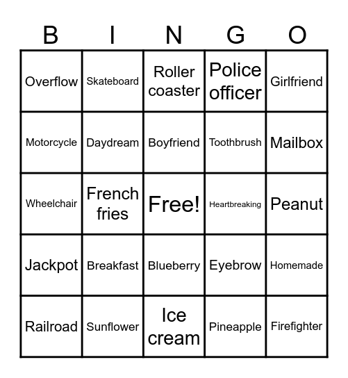 Compound Words Bingo Card