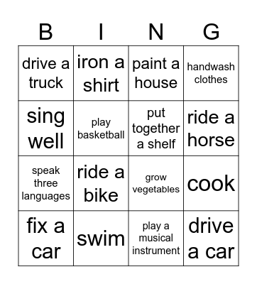 Can you? Bingo Card