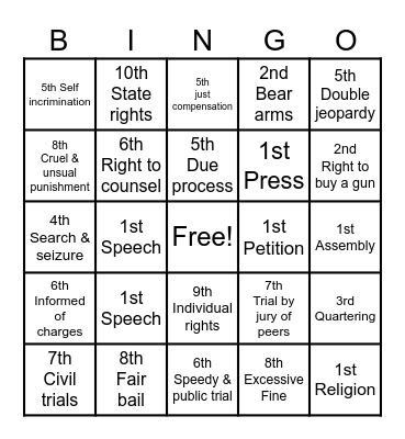 Bill of Rights Bingo Card