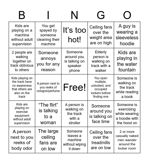 YMCA Workout Bingo Card