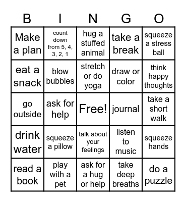 Coping Skills Bingo Card