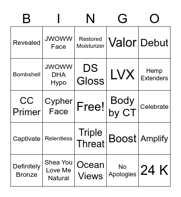 Lotion Bingo Card