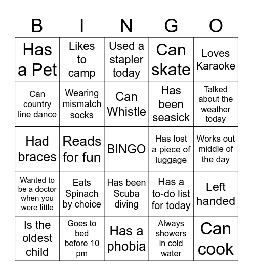 Team building BINGO Card