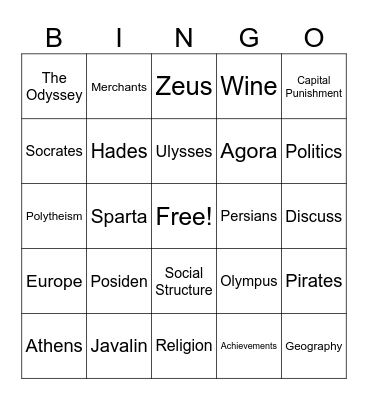 Ancient Greece Bingo with Fox Bingo Card