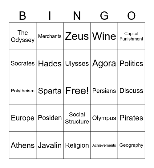 Ancient Greece Bingo with Fox Bingo Card