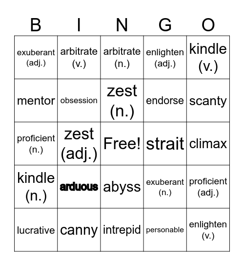 WW13 Bingo Card