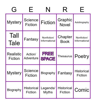 Genres BINGO Card