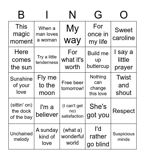 All Out 60's Bingo Card