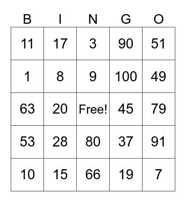 Spanish Numbers Bingo Card