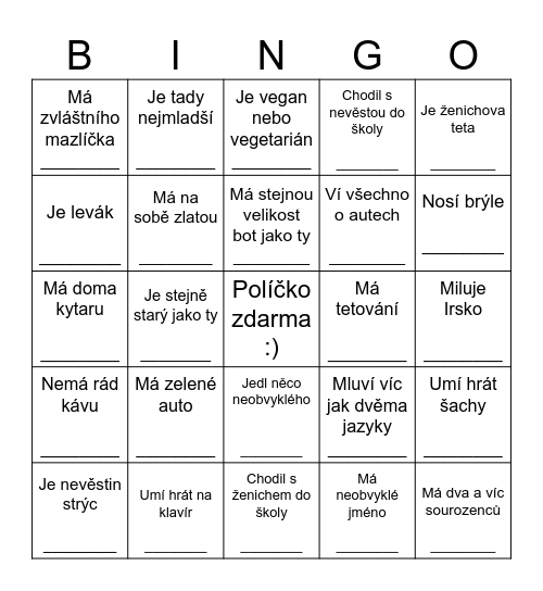 SVATEBNÍ BINGO Card