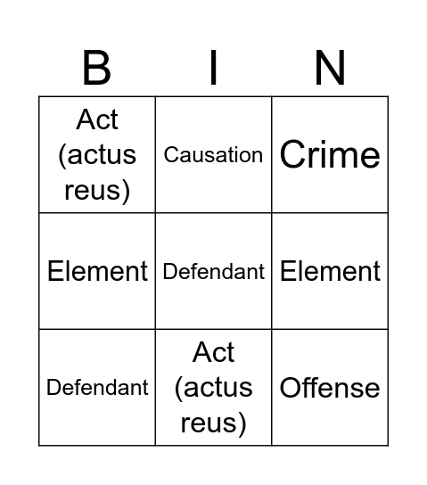 "Crime" Lecture Bingo Card