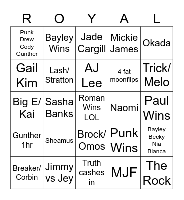 Royal Rumble Bingo Card