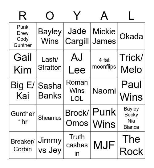 Royal Rumble Bingo Card