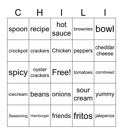 Chili - Cook - Off Bingo Card