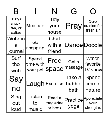 Self-care Bingo Card