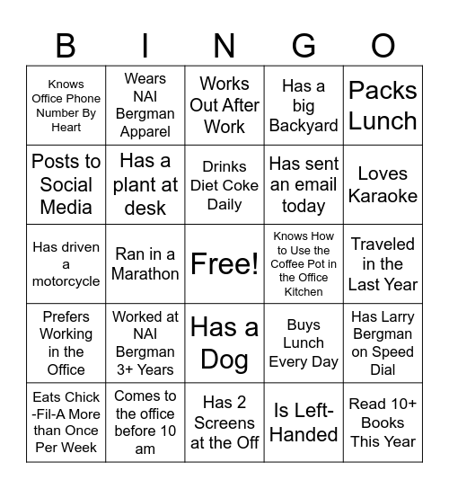 NAI Bergman Bingo Card