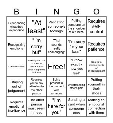 Empathy Bingo Card