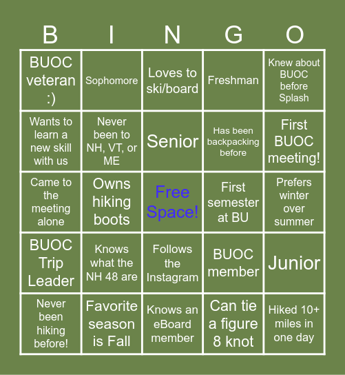 BUOC First Meeting Bingo! Bingo Card