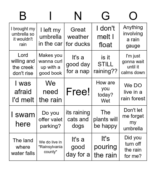 Rainey Day Bingo Card