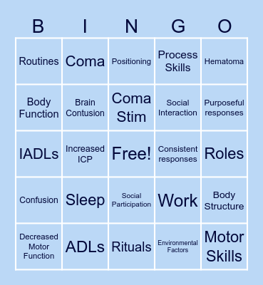 TBI Bingo Card