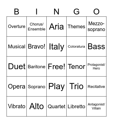 Going to the Opera! Bingo Card