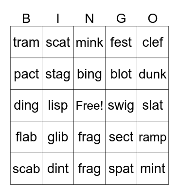 regular words Bingo Card