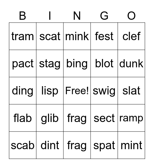 regular words Bingo Card