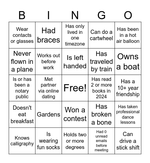 Get to know you! Bingo Card