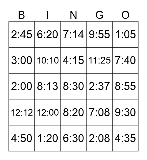 What time is it? Bingo Card