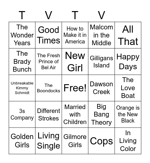 TV shows that are not Cartoons Bingo Card