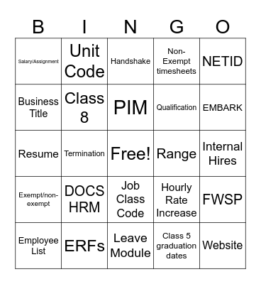 DoCS HR Bingo Card
