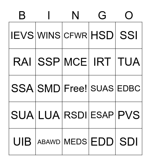 CF Lingo Bingo Card