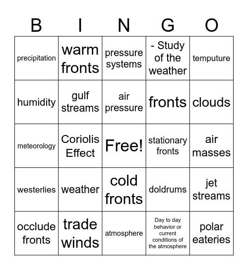 weather bingo  Bingo Card