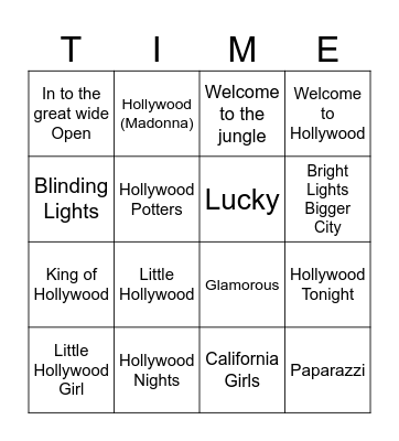 Hollywood Bingo Card