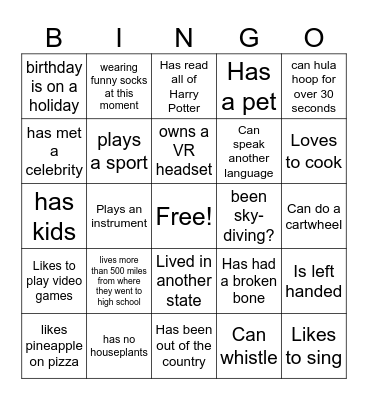 Find Someone Who.... Bingo Card