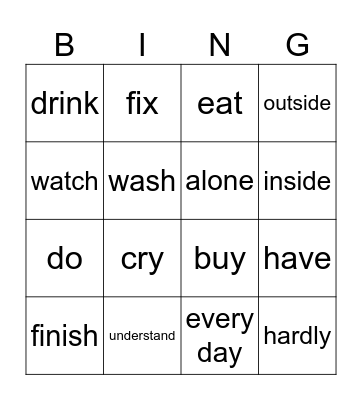 Bingo Unit 13 Bingo Card