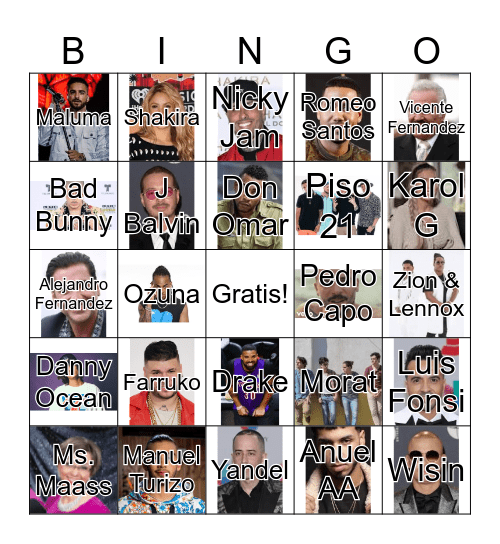 Spanish Music Bingo Card