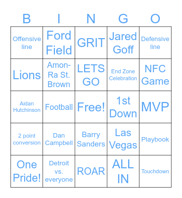 Lion's Bingo Card