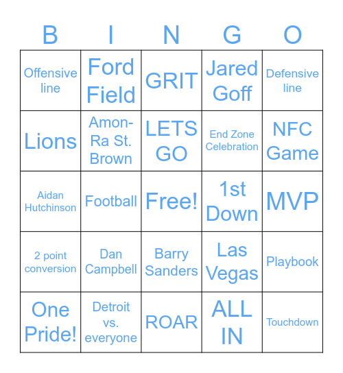 Lion's Bingo Card