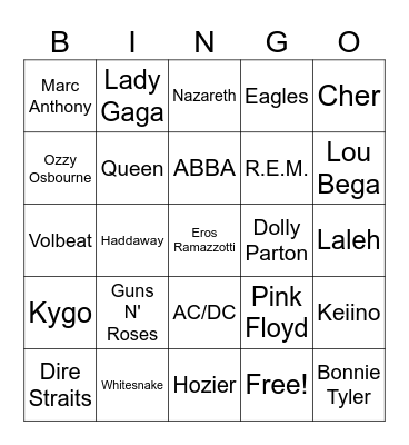 Music Bingo Card