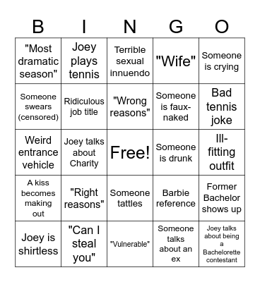 Bachelor Season 28 Premiere Bingo Card