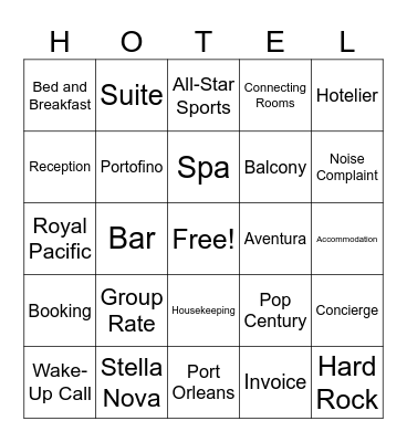 Hotel Bingo Card
