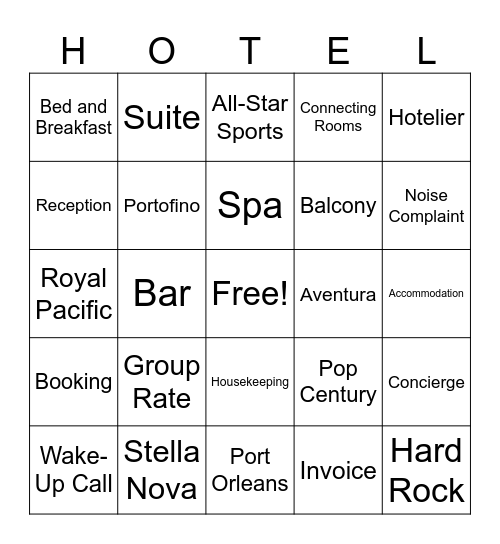 Hotel Bingo Card