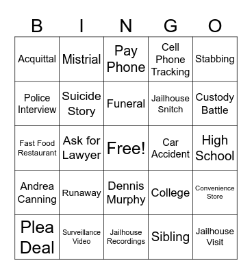 Dateline BINGO Card