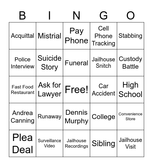 Dateline BINGO Card