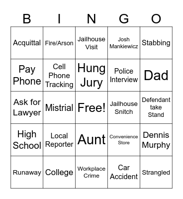 Dateline Bingo Card