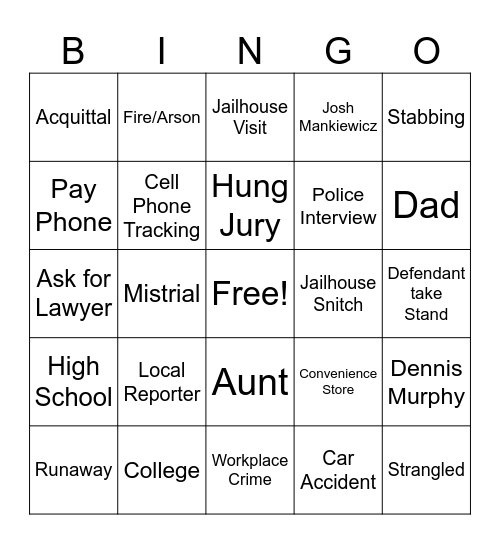 Dateline Bingo Card