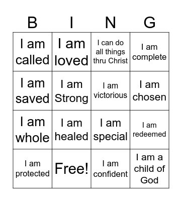 My Identity in Christ Bingo Card