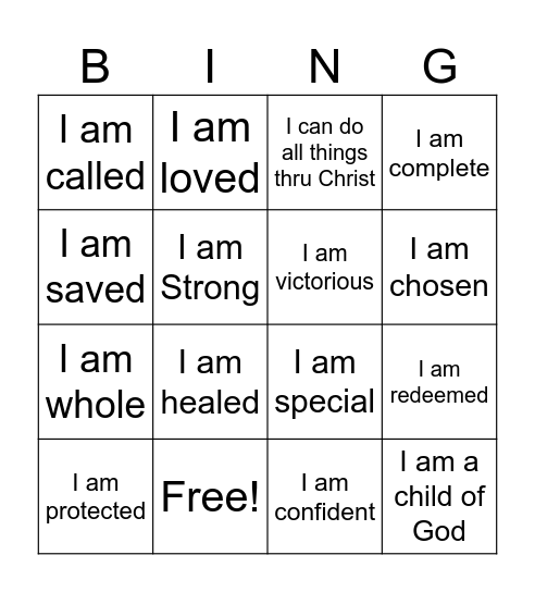 My Identity in Christ Bingo Card